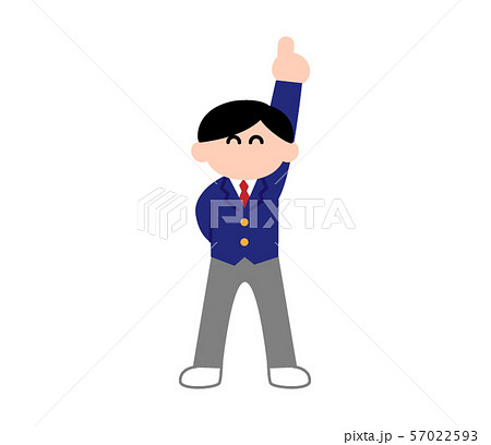 笑顔で上を指差すブレザー男子 デフォルメカラー のイラスト素材