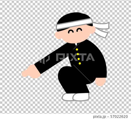 下を指さす笑顔学ランハチマキ男子 デフォルメカラー のイラスト素材
