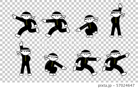 下を指差すハチマキ学ラン男子セット デフォルメ のイラスト素材