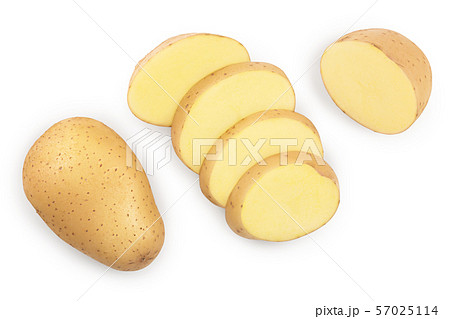 Young potato isolated on white background. Harvest new. Top view. Flat lay, Set or collection Young potato isolated on white background. Harvest new. Top view. Flat lay, Set or collection 57025114