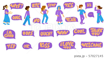 Set of short phrase and girls characters. 57027145