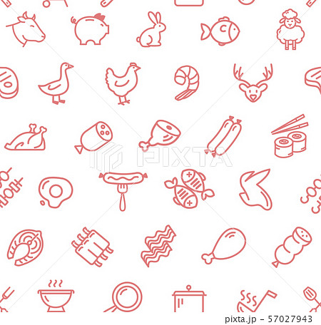 Meat Butchery Thin Line Signs Seamless Pattern Background on a White. Vector Meat Butchery Thin Line Signs Seamless Pattern Background on a White. Vector 57027943