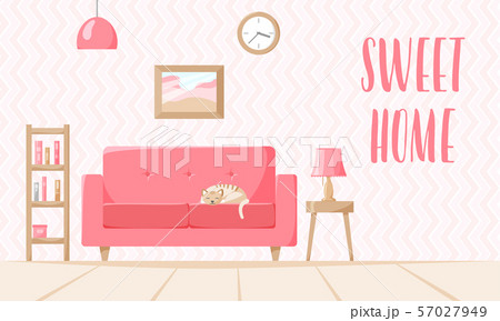 Living room in retro style, flat home illustration 57027949
