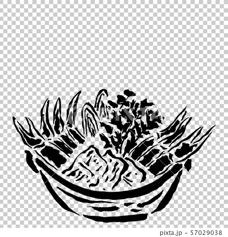 蟹の入った鍋料理 墨の手描きイラスト のイラスト素材
