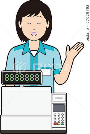 レジスターと女性コンビニ店員 のイラスト素材