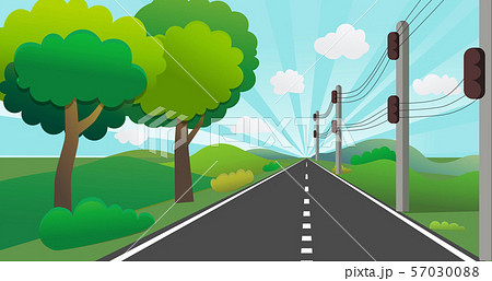 Road With Nature Landscape In Perspective のイラスト素材