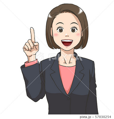 指を立てて説明するスーツの女性のイラスト素材