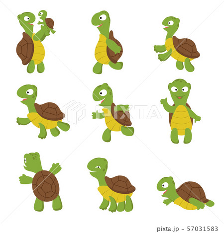 Cute Turtle Green Tortoise Child In Various のイラスト素材