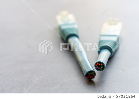 切断されたネットワークケーブル 57031864