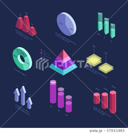 Isometric 3d business statistics data charts, percentage diagram, financial growth graphics. Vector 57031965