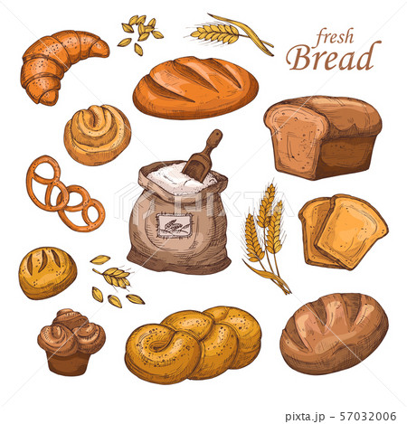 Cartoon bread, fresh bakery product, flour,... - Stock Illustration  [57032006] - PIXTA