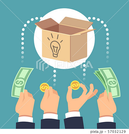 Crowdfunding concept. Social business fundraising and investing into new ideas. Vector background 57032129