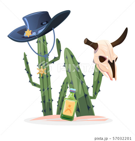 Wild west vector illustration. Cactus bull skull Wild west vector illustration. Cactus bull skull 57032201