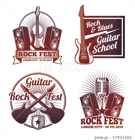 Rock and roll music vector labels. Vintage heavy metal emblems isolated 57032302
