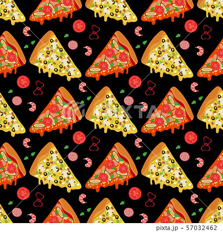 Cartoon pizza slices and ingredients seamless pattern 57032462