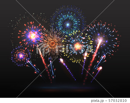 Fireworks background. Firework petard exploding in night. Light effect with firecracker sparks. 2019 57032810