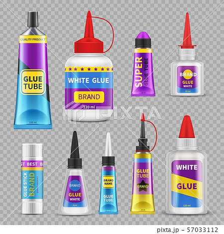Glue sticks. Adhesive super glue tubes and bottles. Realistic isolated vector set 57033112