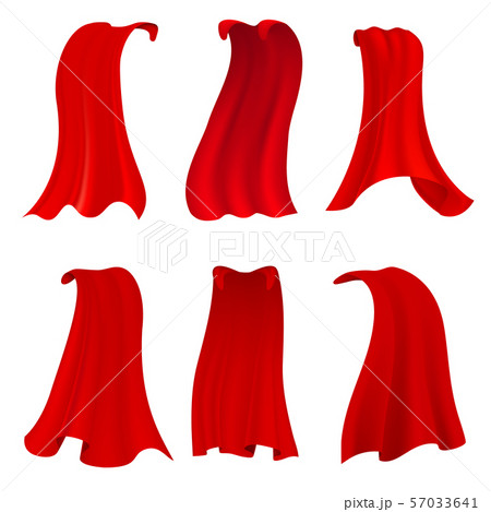 Red hero cape. Realistic fabric scarlet cloak or magic vampire cover. Vector set isolated on 57033641