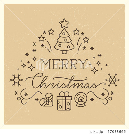 Festive X-mas vintage banner with line art icons 57033666