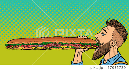 man eats a long sandwich man eats a long sandwich 57035729