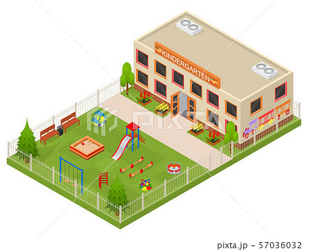 Kinder Garden Building Concept 3d Isometric View. Vector Kinder Garden Building Concept 3d Isometric View. Vector 57036032