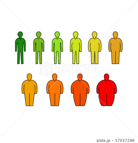 Fat to Thin Silhouette Men Signs Colored Line Icon Set. Vector 57037286