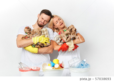 emotoional depressed man and woman puttting head to each other and feeling bad 57038693