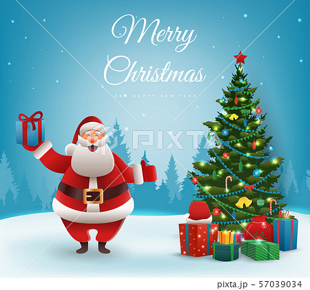 Santa Claus with Christmas tree. Merry Christmas and Happy New Year. Vector Santa Claus with Christmas tree. Merry Christmas and Happy New Year. Vector 57039034