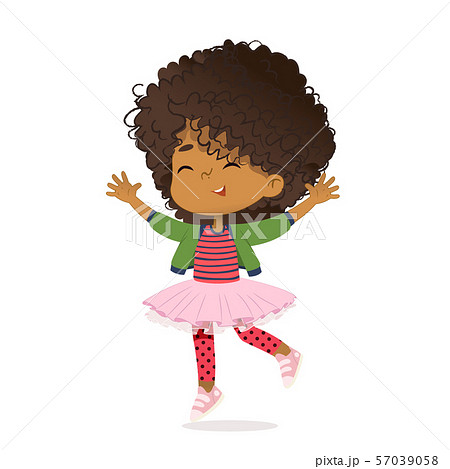 Smiling African American Girl Happily Jump And のイラスト素材