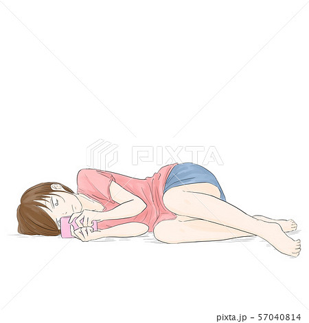 寝転がってスマホを見る人のイラスト素材
