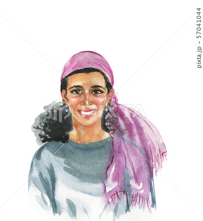 Watercolor realistic female portrait 57041044