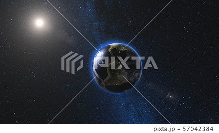 Planet Earth rotating and approach in open space Planet Earth rotating and approach in open space 57042384