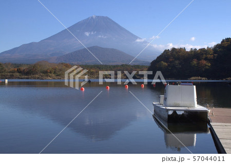 精進湖越しに眺める富士山 57044011