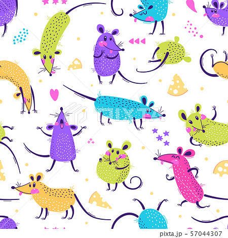 Seamless pattern with cute rats. Funny little mice for a repeatable design of surfaces and fabrics 57044307