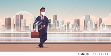 businessman wearing face mask toxic gas air pollution industry smog danger polluted environment 57044943