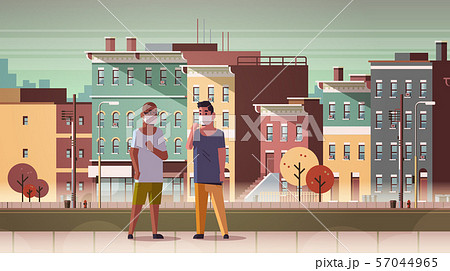 men wearing face masks toxic gas air pollution industry smog polluted environment concept mix race 57044965