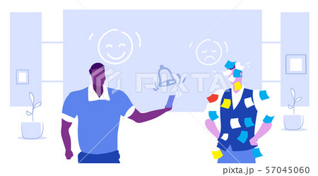 overworked manager covered with sticky notes african american boss using smartphone mix race 57045060
