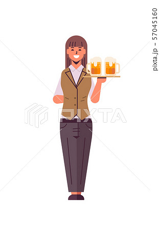 Professional Waitress Holding Serving Tray With のイラスト素材