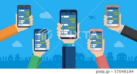 SNS/メッセージアプリ/チャットアプリ 手持ちスマートフォン バナーイラスト 57046194
