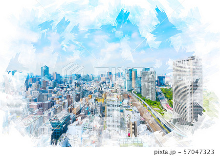 東京の都市風景 イラストのイラスト素材 57047323 Pixta