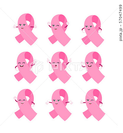 Cartoon pink ribbon character set. のイラスト素材 [57047499] - PIXTA