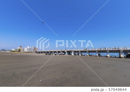 夏の片瀬海岸と江の島弁天橋の風景 夏の片瀬海岸と江の島弁天橋の風景 57049644