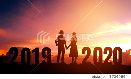 2020 Newyear Silhouette young couple Happy for 2020 Newyear Silhouette young couple Happy for 57049694