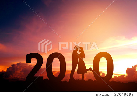 2020 Newyear Silhouette young couple Happy for 2020 Newyear Silhouette young couple Happy for 57049695