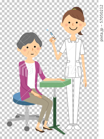 看護師と高齢者 注射のイラスト素材
