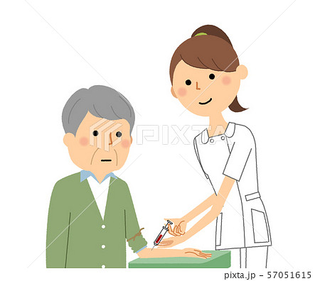 看護師と高齢者 採血のイラスト素材
