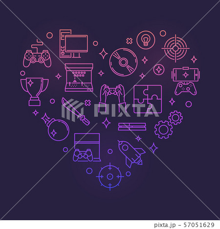 Video Games Heart colorful outline illustration for gamers Video Games Heart colorful outline illustration for gamers 57051629