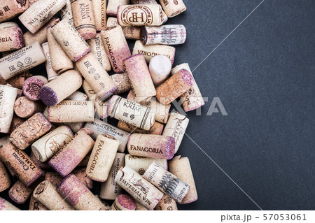 wine corks of different wine producers on a black background wine corks of different wine producers on a black background 57053061
