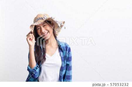 Portrait, tourist Beautiful of Asian woman happiness and smiling isolated on white background Portrait, tourist Beautiful of Asian woman happiness and smiling isolated on white background 57053232