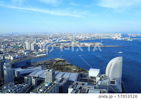 Aerial view on Yokohama and Tokyo Bay, Japan 57053526